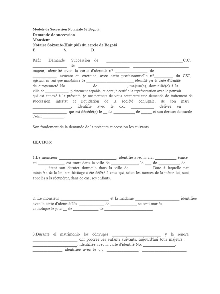 Demande de Succession Notariale Bogotá | PDF