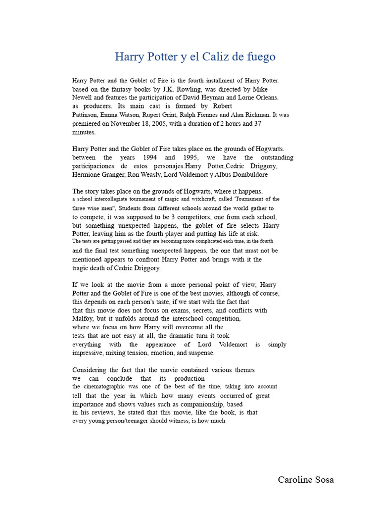 Harry Potter: Goblet of Fire Overview | PDF | Harry Potter | J. K. Rowling