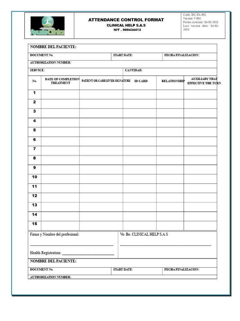 Attendance Control Format | PDF