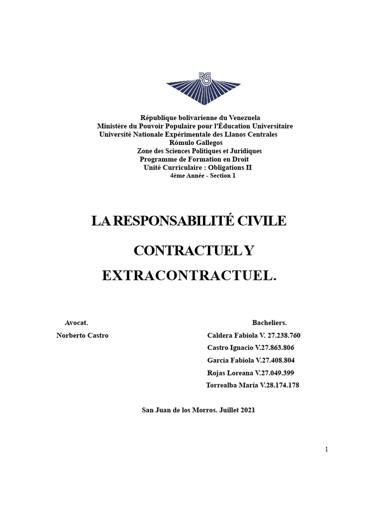 Responsabilité Civile : Concepts et Classes | PDF | Droit des ...