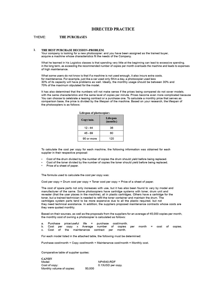 Photocopier Purchase Decision Guide | PDF | Photocopier | Prices