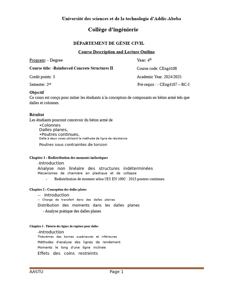 RC2 Sem II, 2025 | PDF | Béton armé