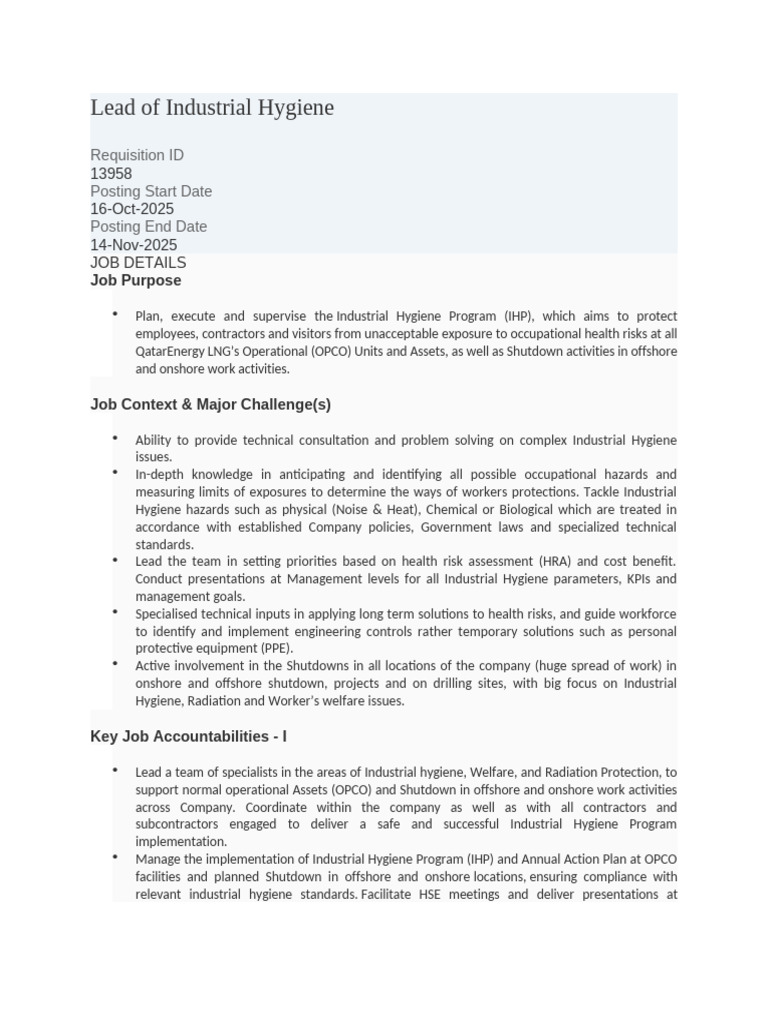 Lead of Industrial Hygiene | PDF | Occupational Hygiene | Occupational ...