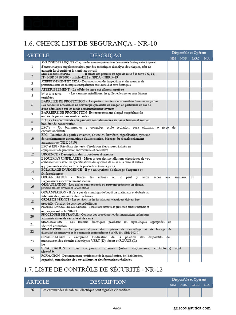 Check-list de sécurité NR-10 et NR-12 | PDF | Gestion des risques ...