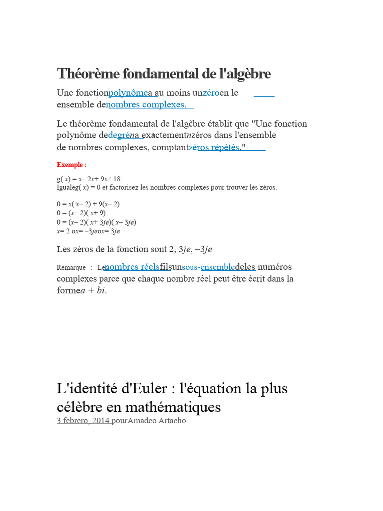 Théorème fondamental de l'algèbre | PDF | Nombre complexe | Algèbre
