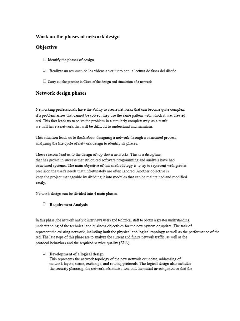 Work on the phases of network design | PDF | Computer Network | Network ...