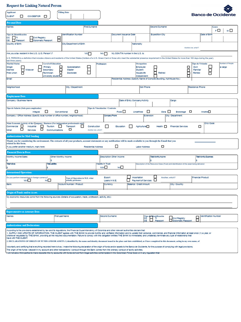 Natural Person Linking Request Form | PDF | Banks | Identity Document