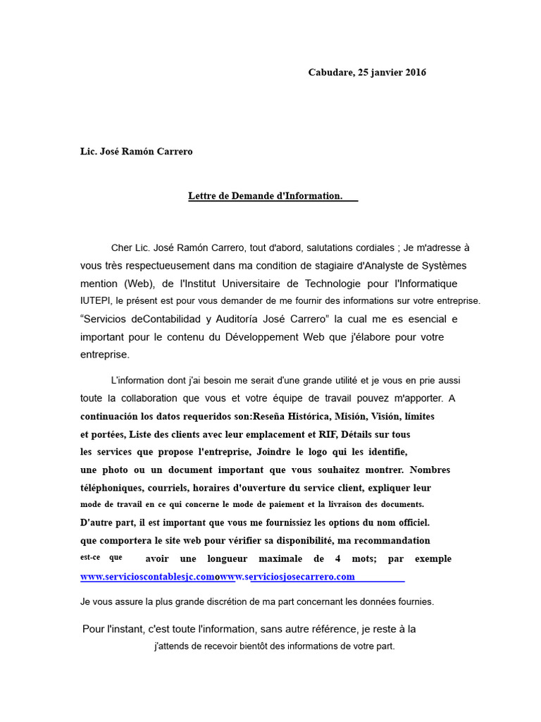Demande d'informations pour site web | PDF