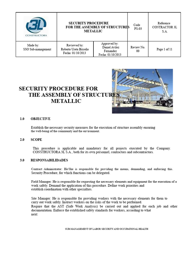 PS-003 - Safety Procedure For The Assembly of Metal Structures | PDF ...