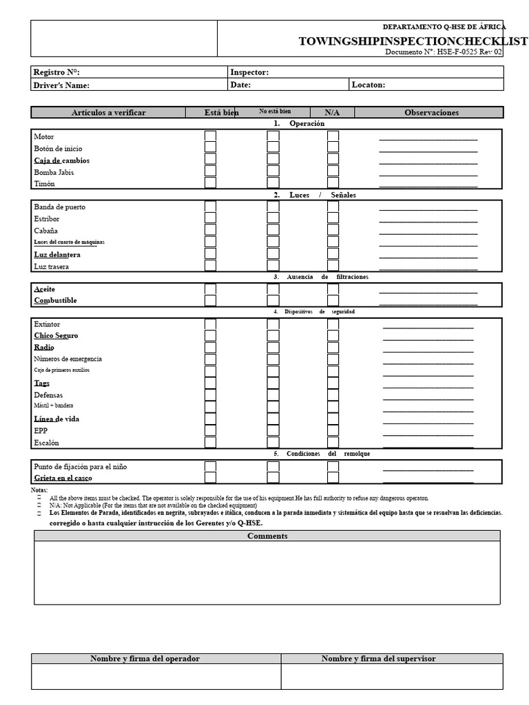 Lista de Verificación para La Inspección de Barcos de Remolque | PDF