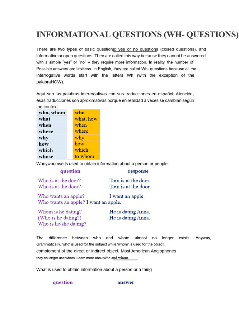 INFORMATIVE QUESTIONS.docx | PDF | Linguistics | Grammar