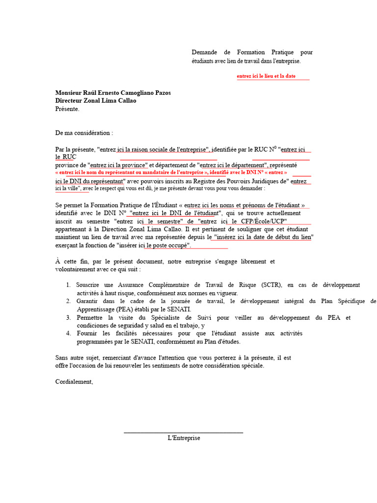 Demande de Formation Pratique Étudiant | PDF