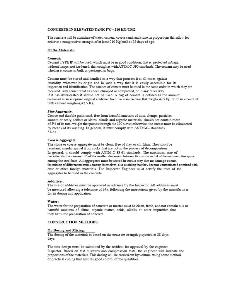 Concrete Specifications for Elevated Tanks | PDF | Concrete | Cement