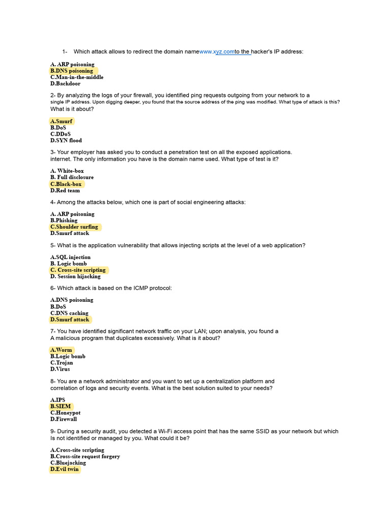 CompTIA Practice Exam & Answers | PDF | Denial Of Service Attack ...