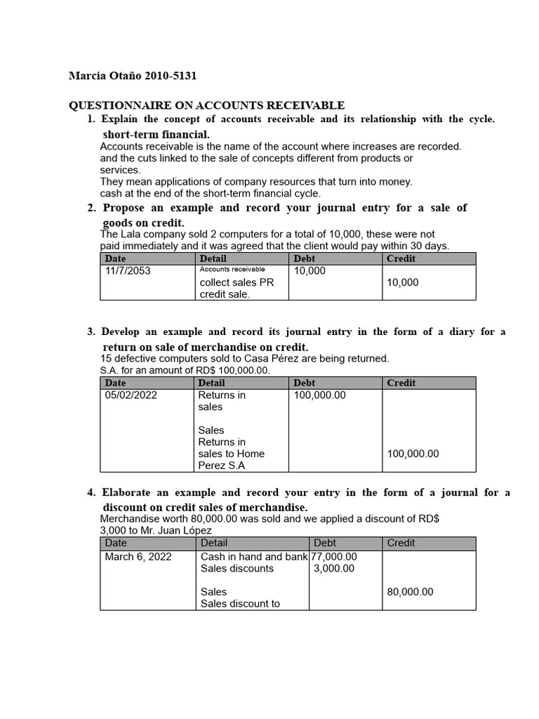 Exercise of Unit 3 On Accounts Receivable | PDF | Bad Debt | Business