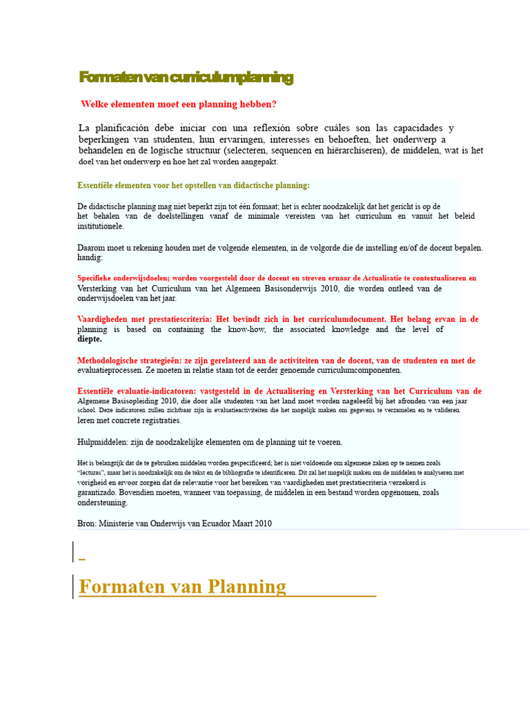 Formaten Voor Curriculumplanning | PDF