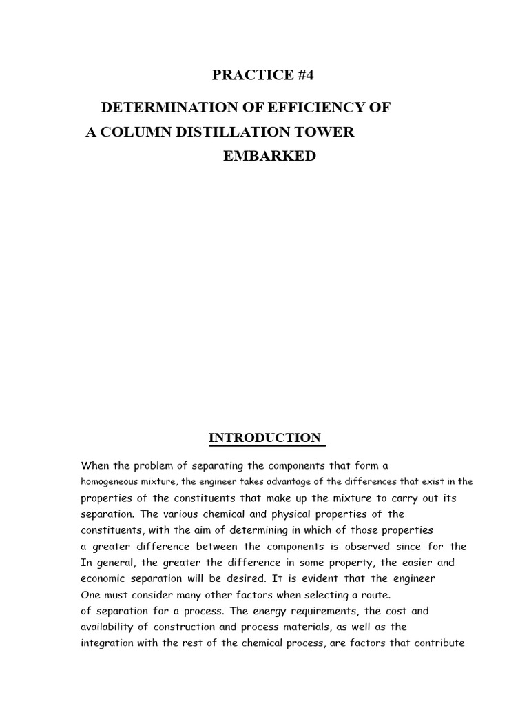 Determination of The Efficiency of A Packing Distillation Column | PDF ...