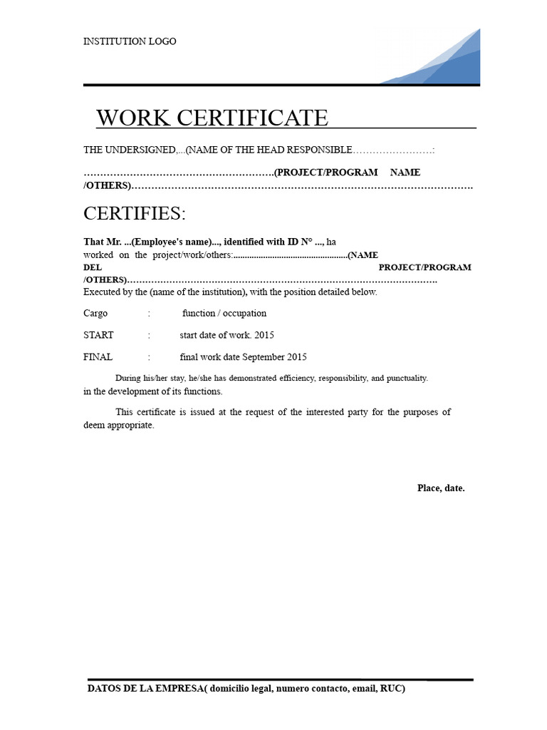 Work Certificate Template for Employees | PDF