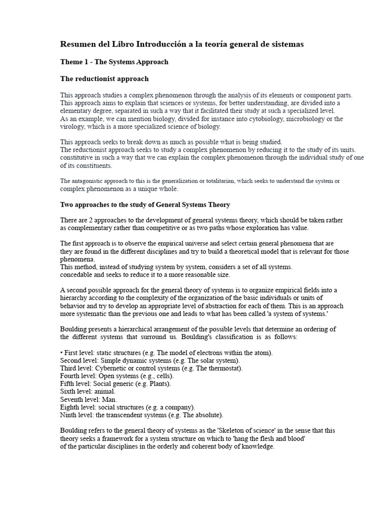 Summary of the Book Introduction to the General Theory of Systems | PDF ...