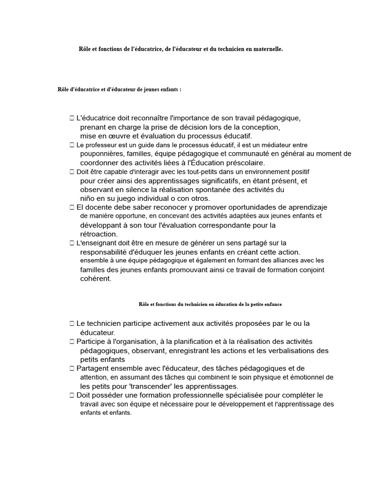 Rôle des éducateurs en maternelle | PDF | Pédagogie | Apprentissage