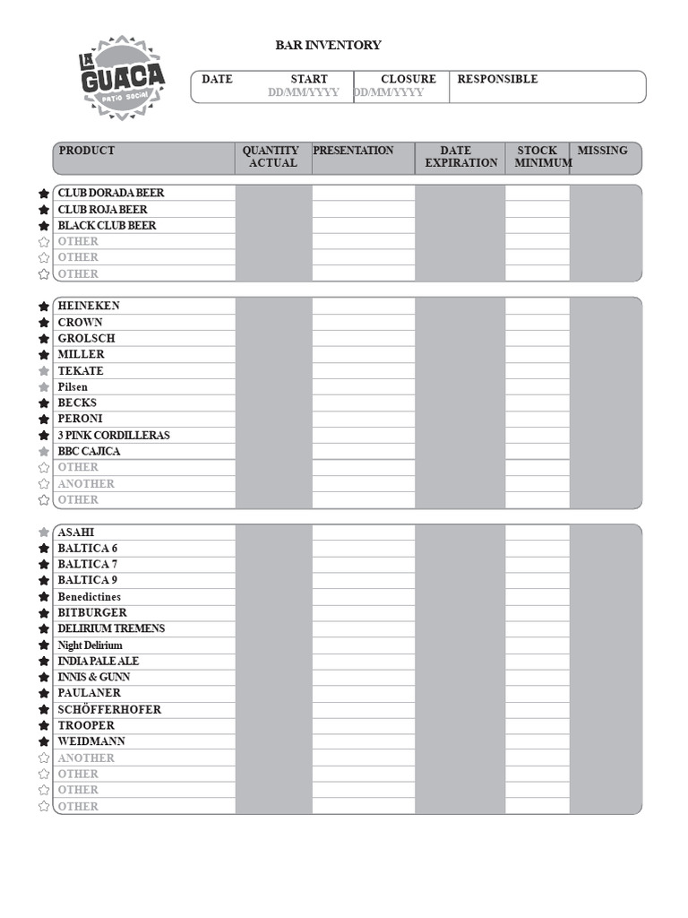 Inventory Format Bar | PDF