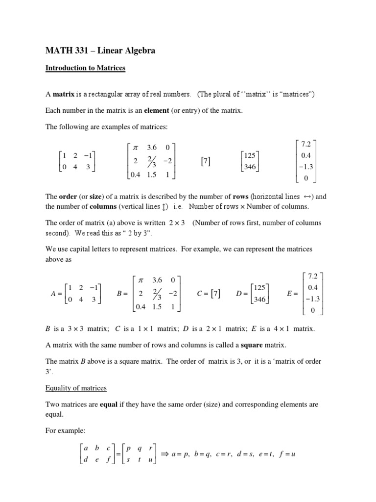 Introduction to Matrices | PDF | Matrix (Mathematics) | Multiplication