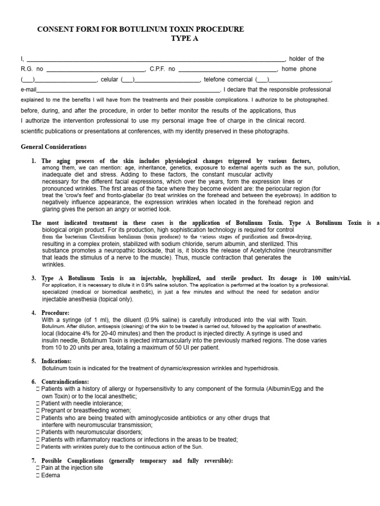 Botulinum Toxin Consent Form | PDF | Botulinum Toxin | Injection (Medicine)
