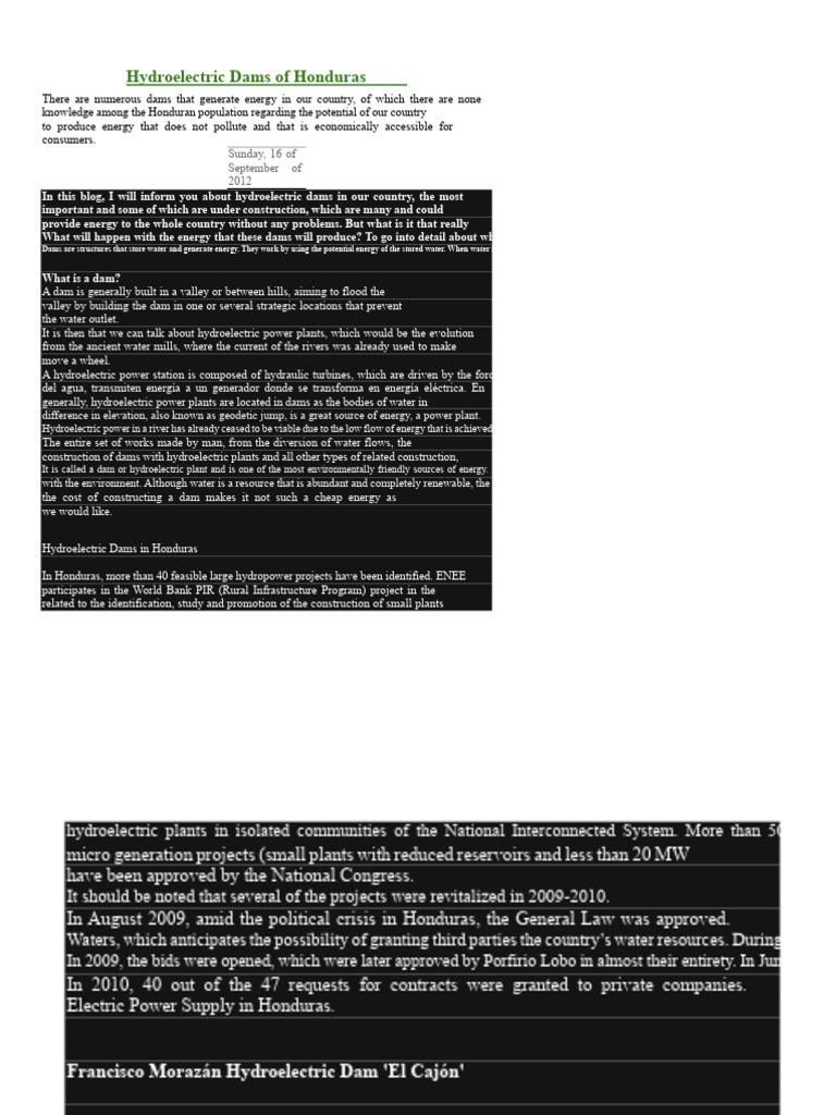 Hydroelectric Dams in Honduras Overview | PDF | Dam | Hydroelectricity