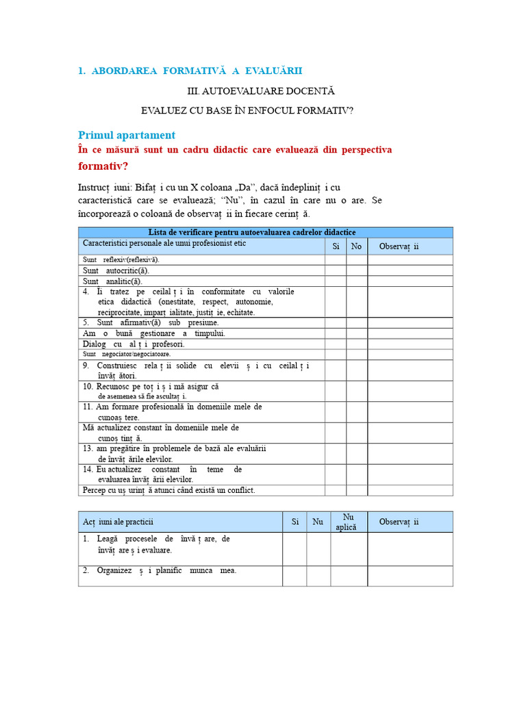 TEST Autoevaluare Cadre Didactice SEP | PDF