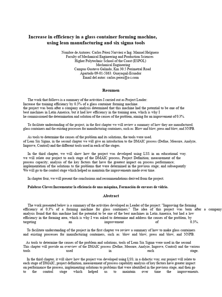 Enhancing Glass Container Machine Efficiency | PDF | Glasses | Six Sigma