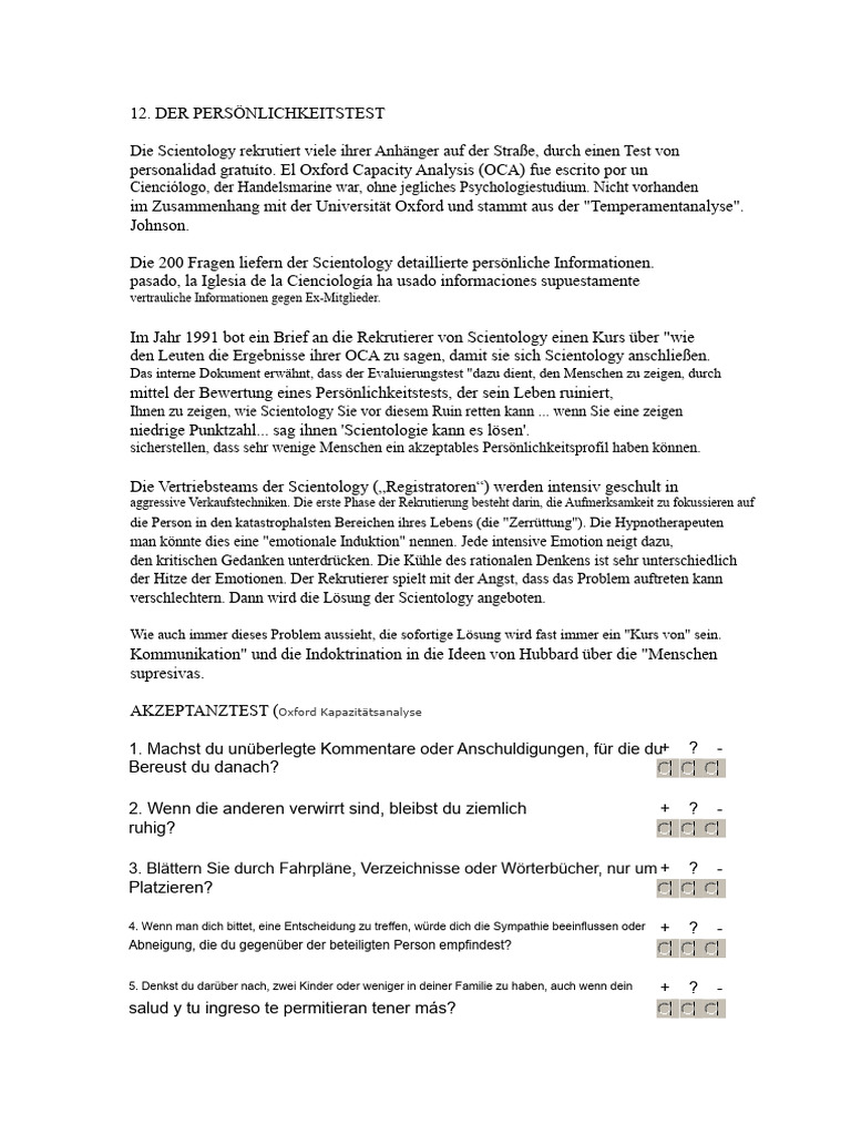 [die Kirche der Scientology] [Test mit 200 Fragen] | PDF