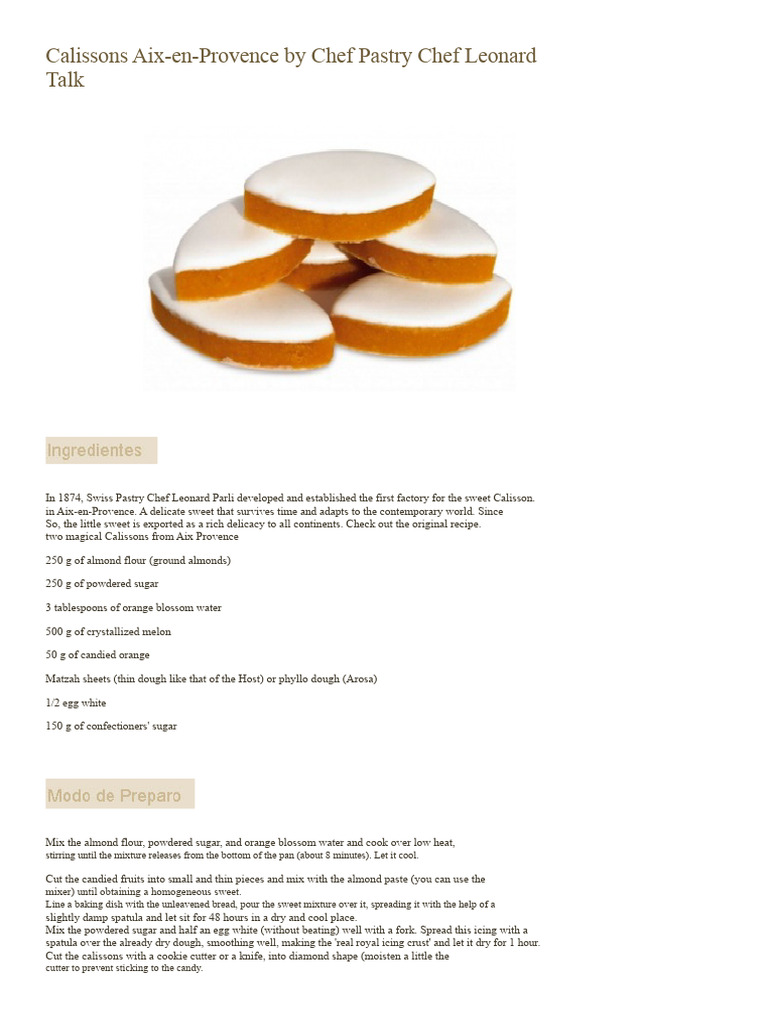 Authentic Calissons Recipe from Aix-en-Provence | PDF | Breads ...