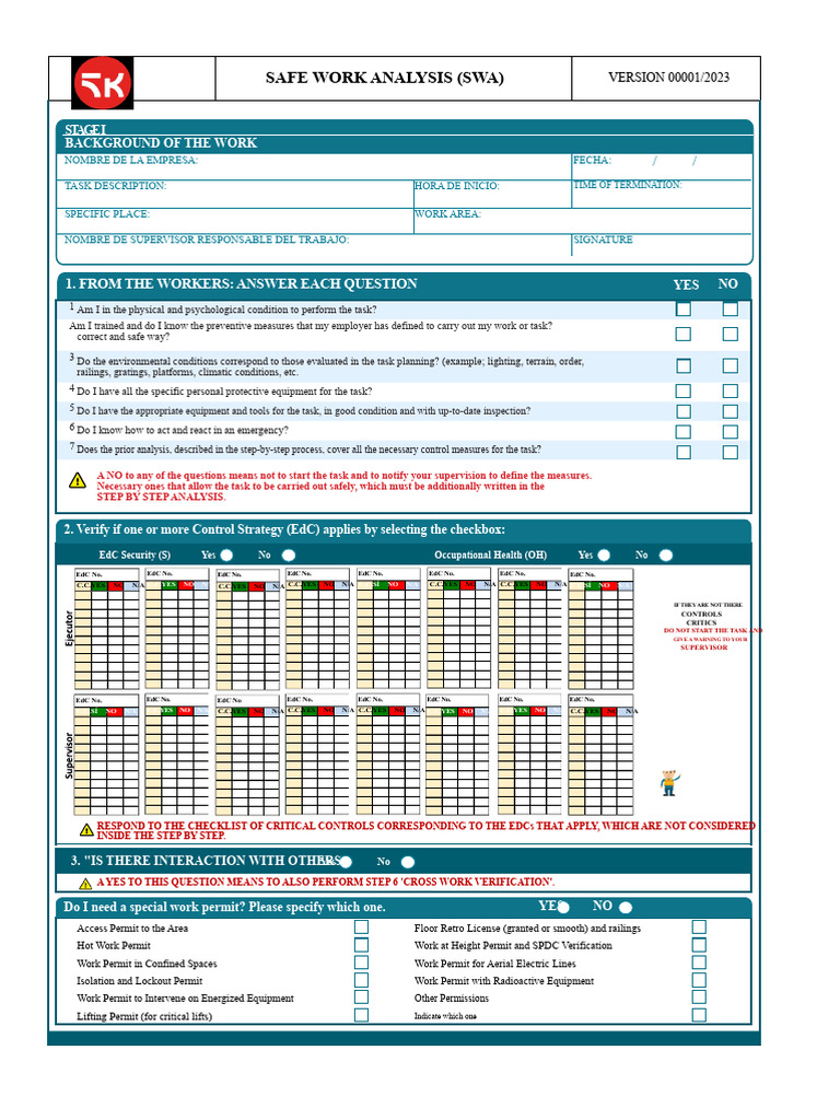 Safe Work Analysis Checklist 2023 | PDF | Risk | Risk Assessment