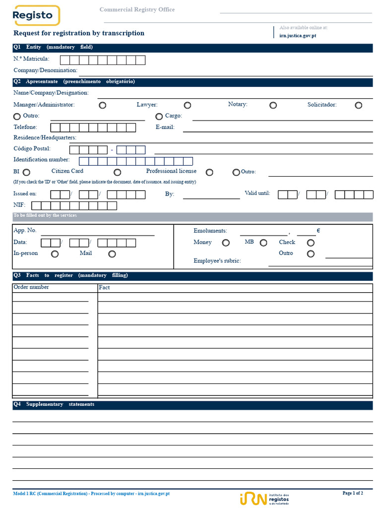 Model 1 Commercial_registration_transcription | PDF | Wire Transfer ...