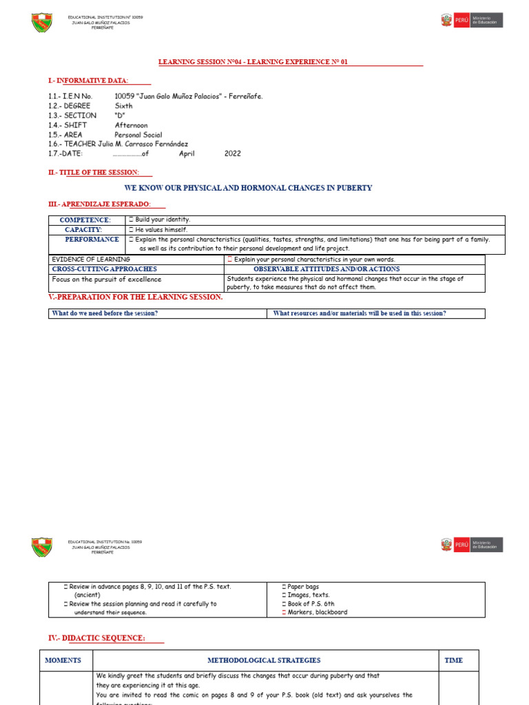 Puberty Changes Learning Session Guide | PDF | Human Communication ...