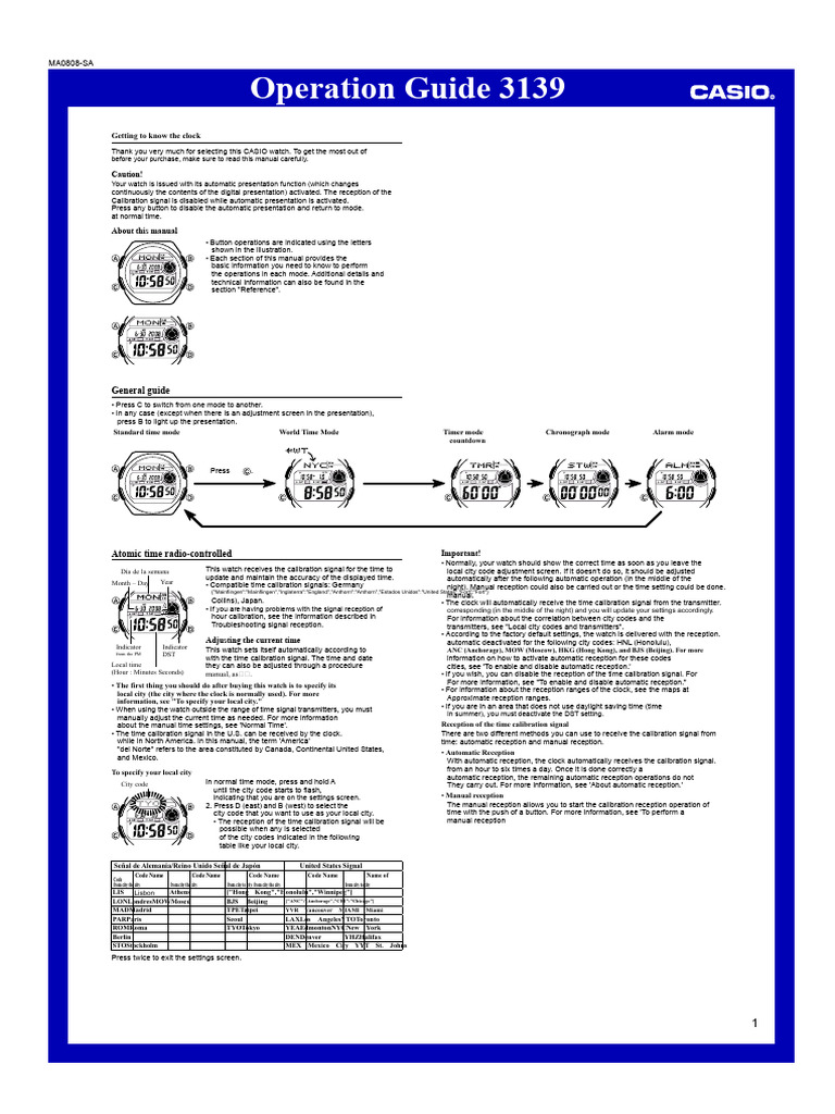 CASIO Watch Operation Guide 3139 | PDF | Clock | Daylight Saving Time