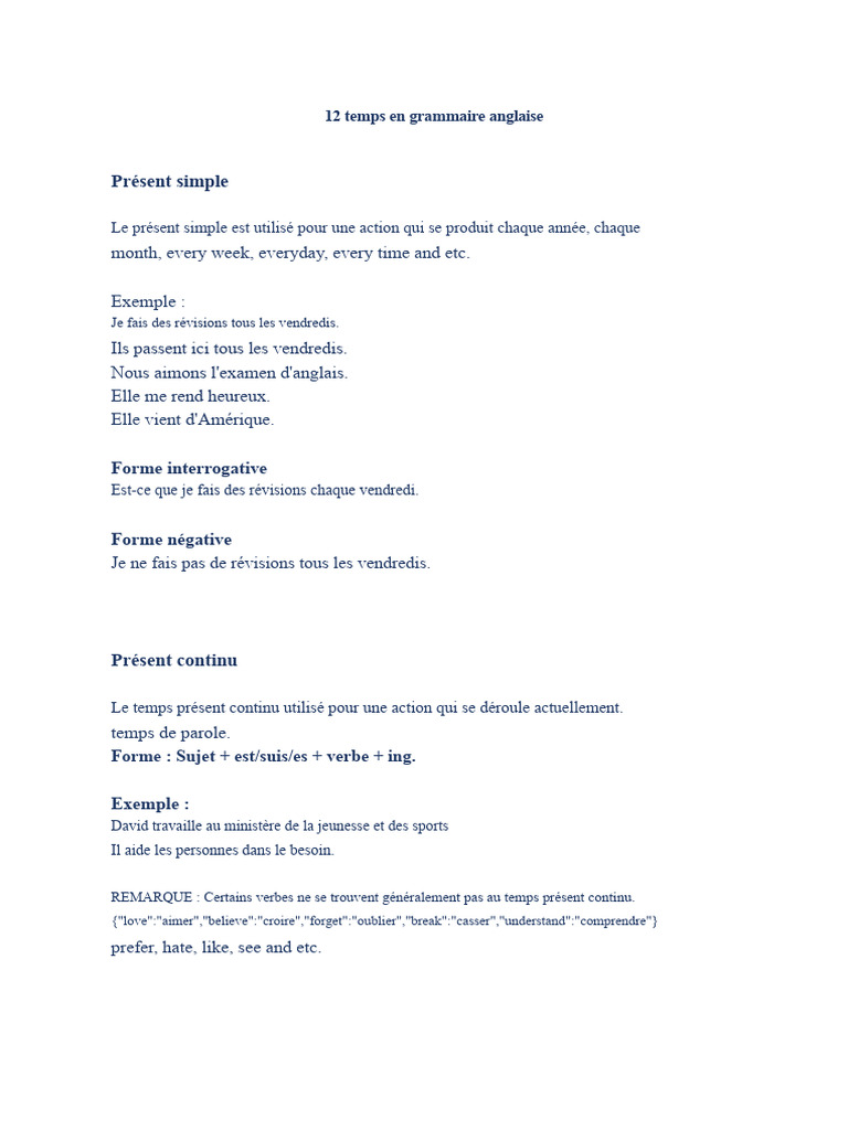 12 Temps de Grammaire Anglaise | PDF | Verbe | Linguistique