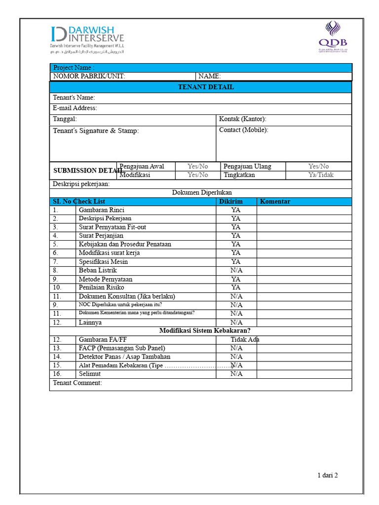 Formulir Pengajuan Tenant Fit-Out | PDF