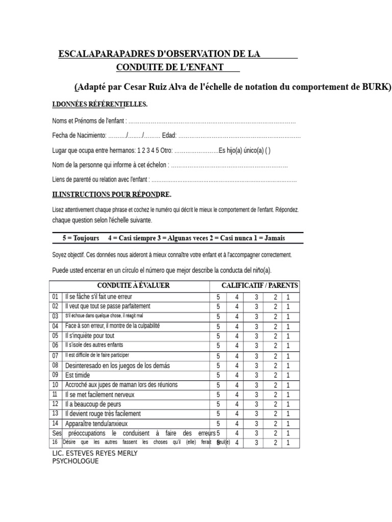 Évaluation du Comportement de l'Enfant | PDF | Sciences comportementales