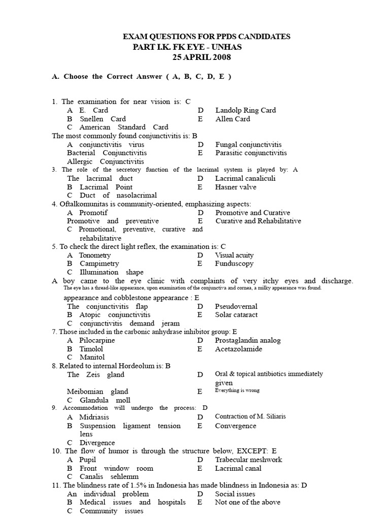 PPDS Eye Exam Questions and Answers | PDF | Glaucoma | Retina