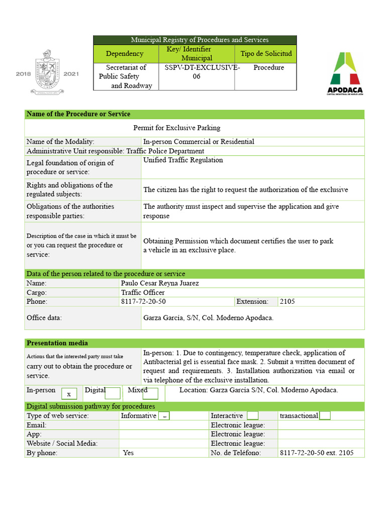 Exclusive Parking Permit Procedure Guide | PDF