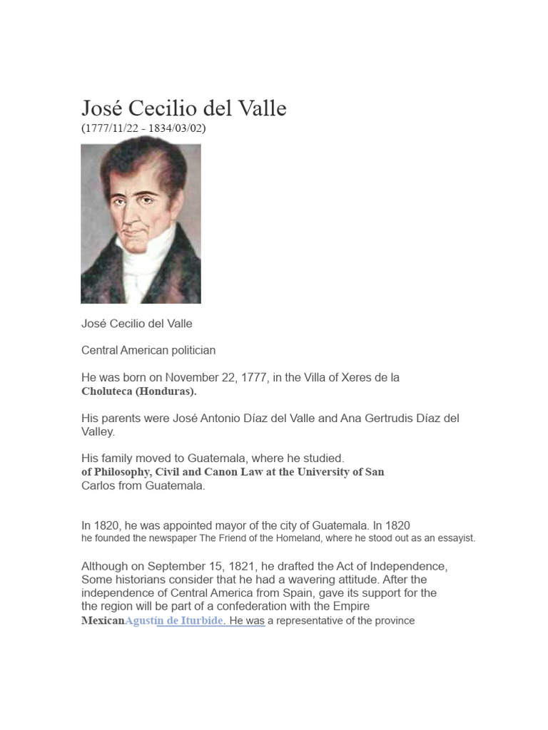 José Cecilio del Valle: Central American Leader | PDF