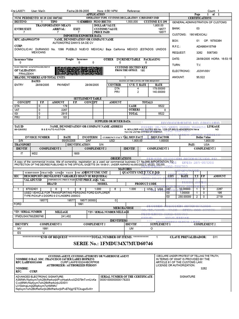 Customs Declaration for Vehicle Import | PDF | Business | Trade