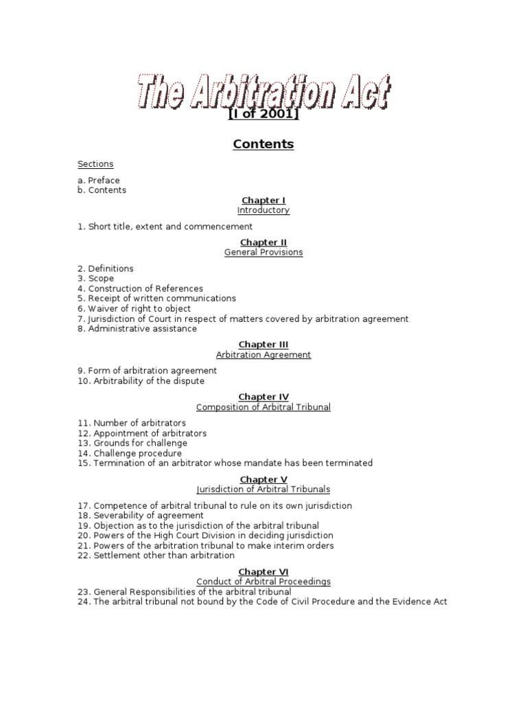 Bangladesh Arbitration Act 2001 Overview | PDF | Arbitral Tribunal ...
