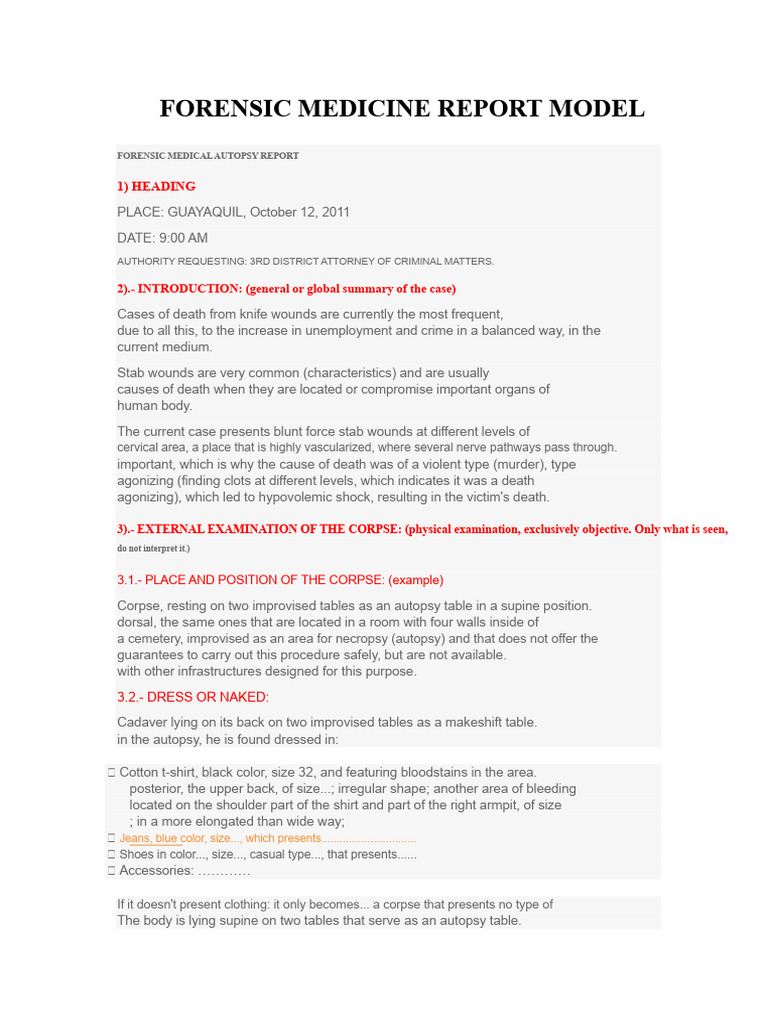Forensic Medicine Report Template | PDF | Autopsy | Rape