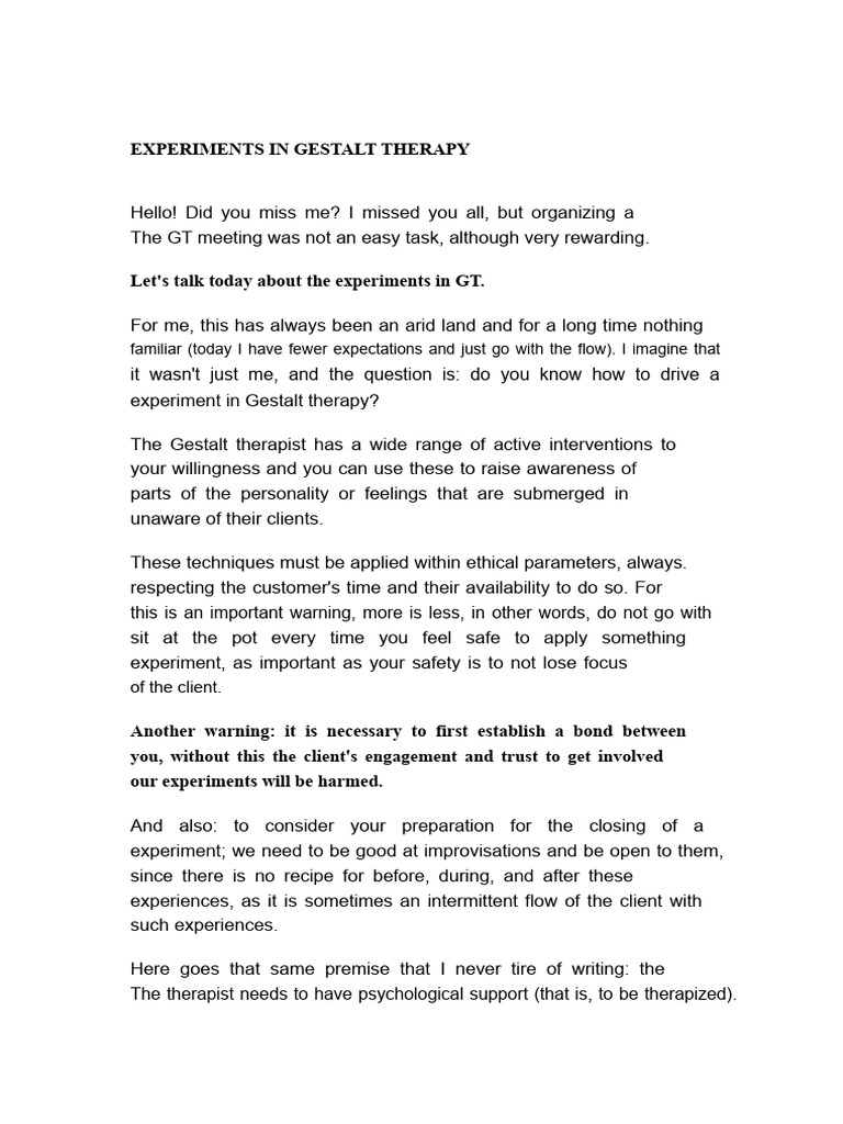 Experiments in Gestalt Therapy | PDF | Psychology | Cognition
