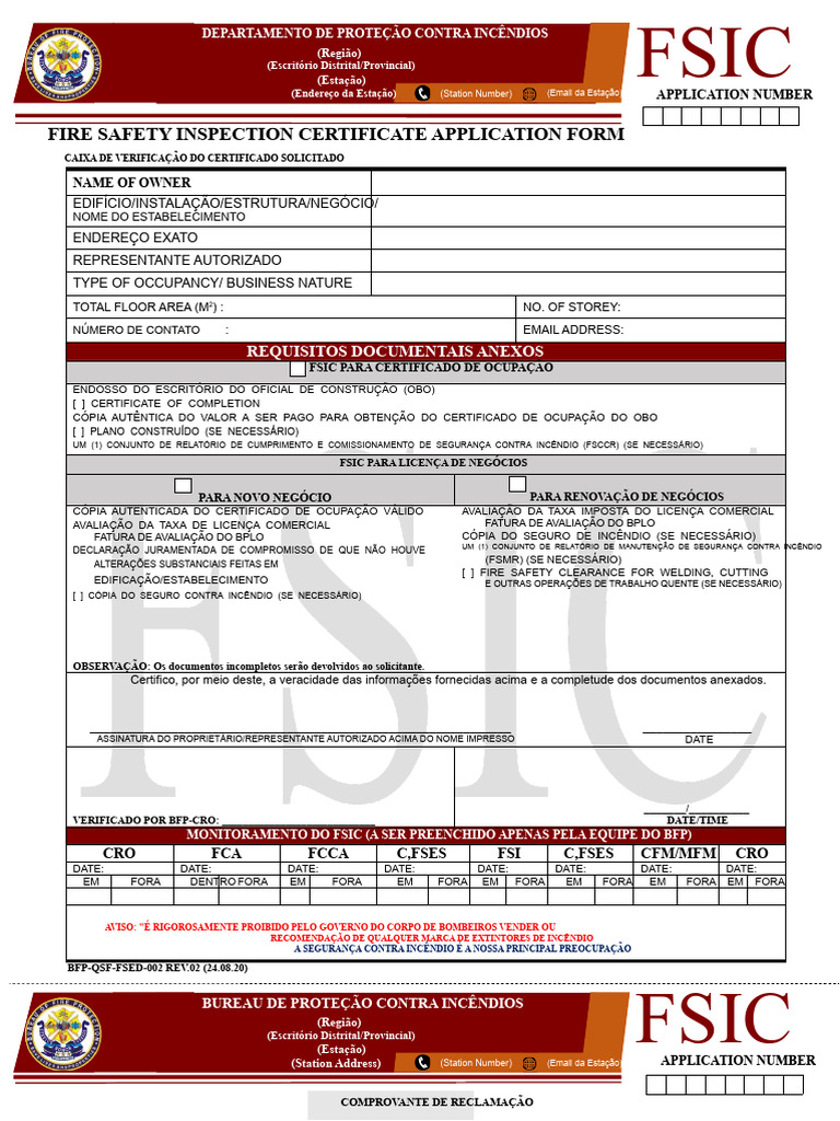 Formulário de Solicitação de Certificado de Segurança Contra Incêndio | PDF