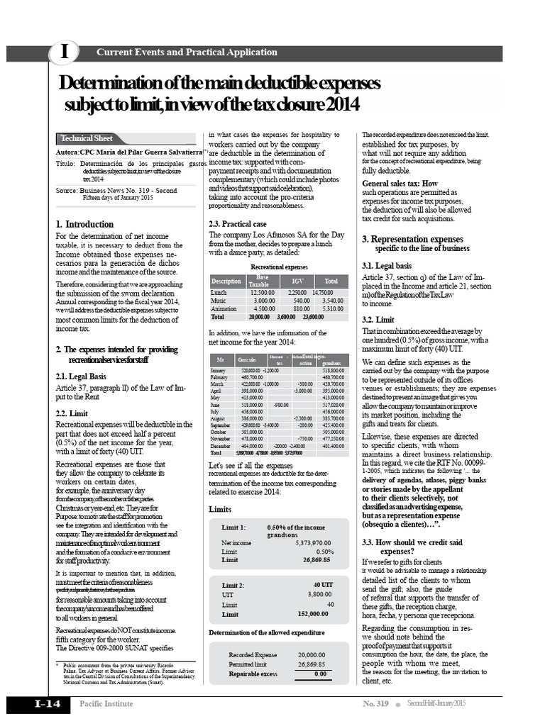 Deductible Expenses for Income Tax 2014 | PDF | Tax Deduction | Expense