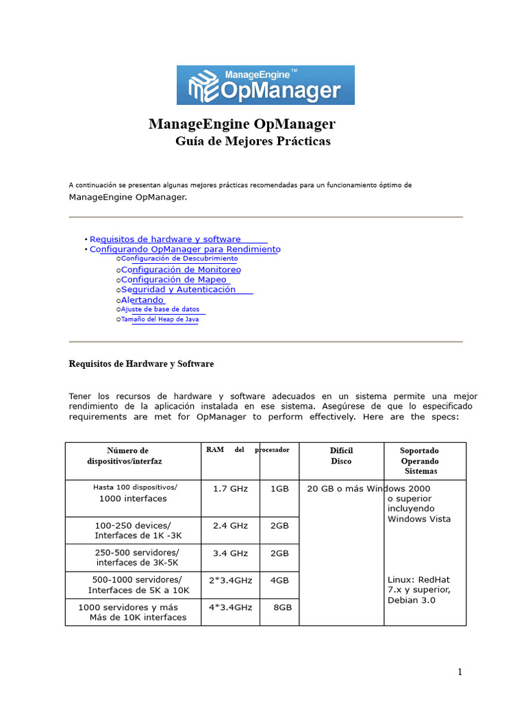 Mejores Prácticas para ManageEngine OpManager | PDF | Mi sql | Servidor ...