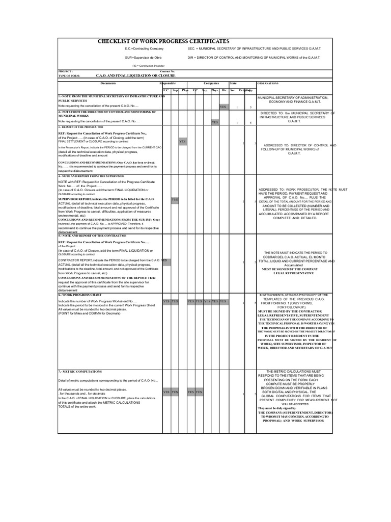Work Progress Certificate Checklist | PDF | Insurance